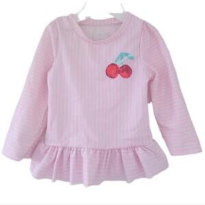 Cat & Jack Swimsuit Rash Guard Size 2T Girls Stripes Pink Cherry Sequins